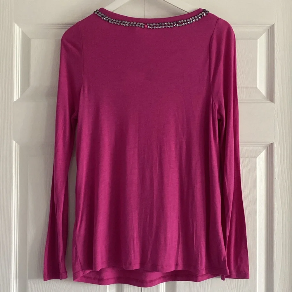 NWT Boden Long Sleeve Embellished Tee Shirt in Mulberry - Size 10